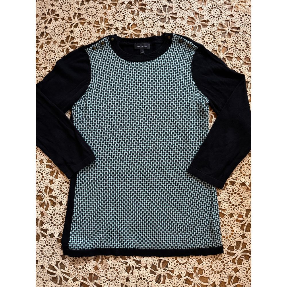 Vintage The‎ Limited Mint & Black Pattern Knit Sweater with Button Detail Size S